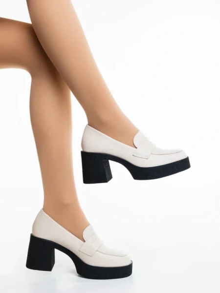 Mocasini dama bej cu negru din piele ecologica Mevara