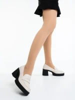 Mocasini dama bej cu negru din piele ecologica Mevara