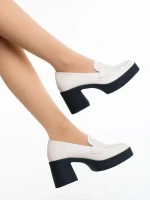 Mocasini dama bej cu negru din piele ecologica Mevara