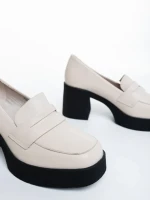 Mocasini dama bej cu negru din piele ecologica Mevara