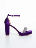 Sandale dama cu toc mov din material textil Menara