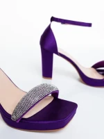 Sandale dama cu toc mov din material textil Menara