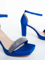Sandale dama cu toc albastre din material textil Menara