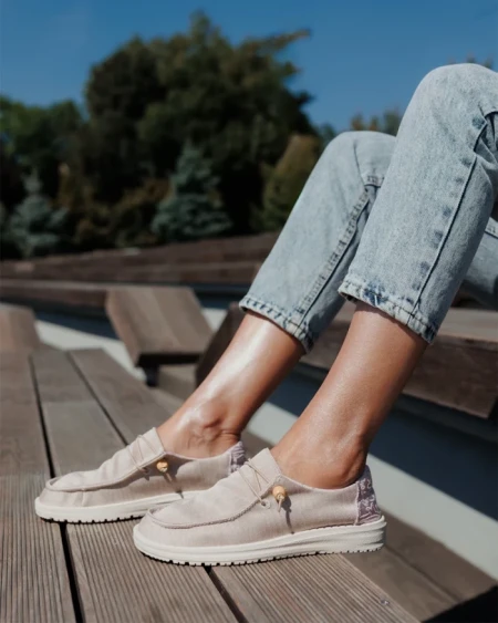 Pantofi casual dama bej din material textil Midona