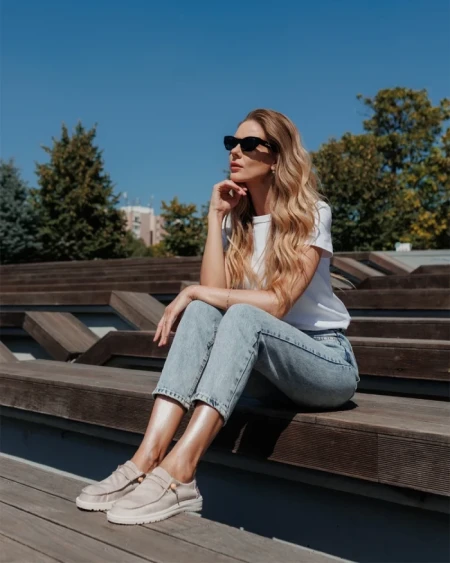 Pantofi casual dama bej din material textil Midona