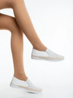 Mocasini dama albi din piele ecologica Emena