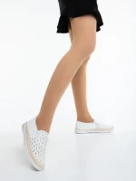 Mocasini dama albi din piele ecologica Emena