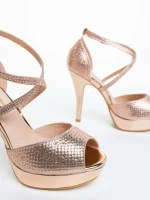 Sandale dama cu toc sampanie din material textil Zabava