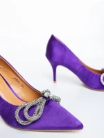 Pantofi dama cu toc mov din material textil Mistera