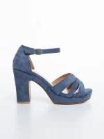 Sandale dama cu toc albastre din material textil Laduna