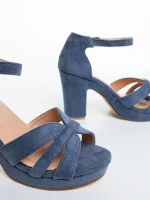 Sandale dama cu toc albastre din material textil Laduna