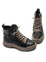 Ghete Dama din piele naturala 1292 BLACK-KHAKI | ADVANCER