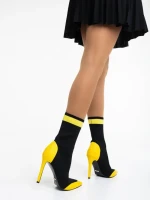 Botine dama negre cu galben din material textil Joline