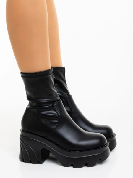Botine dama cu toc negre din piele ecologica Enola