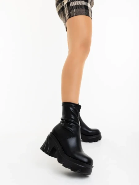 Botine dama cu toc negre din piele ecologica Enola