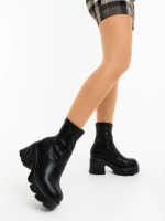 Botine dama cu toc negre din piele ecologica Enola