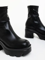 Botine dama cu toc negre din piele ecologica Enola