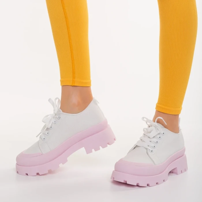 Tenisi dama alb cu roz din material textil Colette