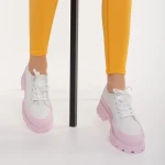 Tenisi dama alb cu roz din material textil Colette