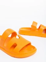 Papuci dama portocali din material sintetic Mika