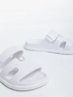 Papuci dama albi din material sintetic Mika