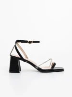 Sandale dama cu toc negre din piele ecologica Bloomia