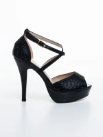 Sandale dama cu toc negre din material textil Zabava