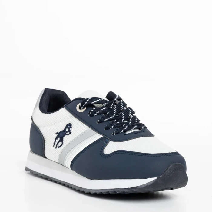 Pantofi sport copii albi cu albastru din material textil Lear