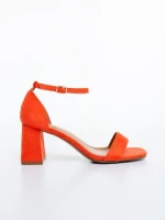 Sandale dama cu toc portocalii din material textil Temera