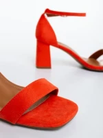 Sandale dama cu toc portocalii din material textil Temera