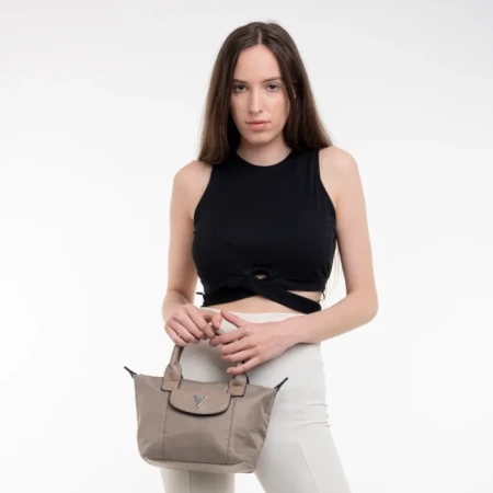 Geanta dama bej inchis din material textil Empedonika