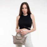 Geanta dama bej inchis din material textil Empedonika