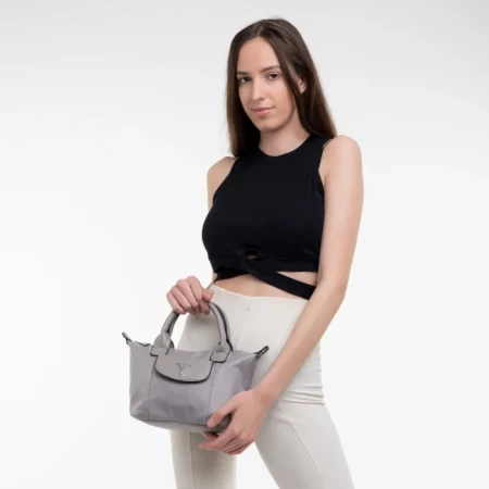 Geanta dama gri din material textil Empedonika