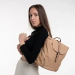 Rucsac dama bej din material textil Clotilde