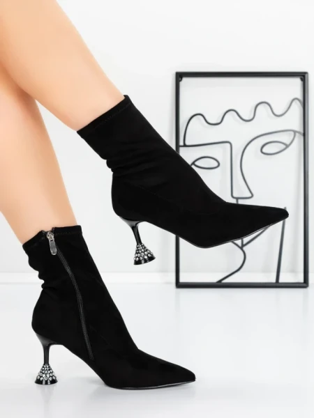 Botine cu Toc Subtire 5XKK67 BLACK | MEI