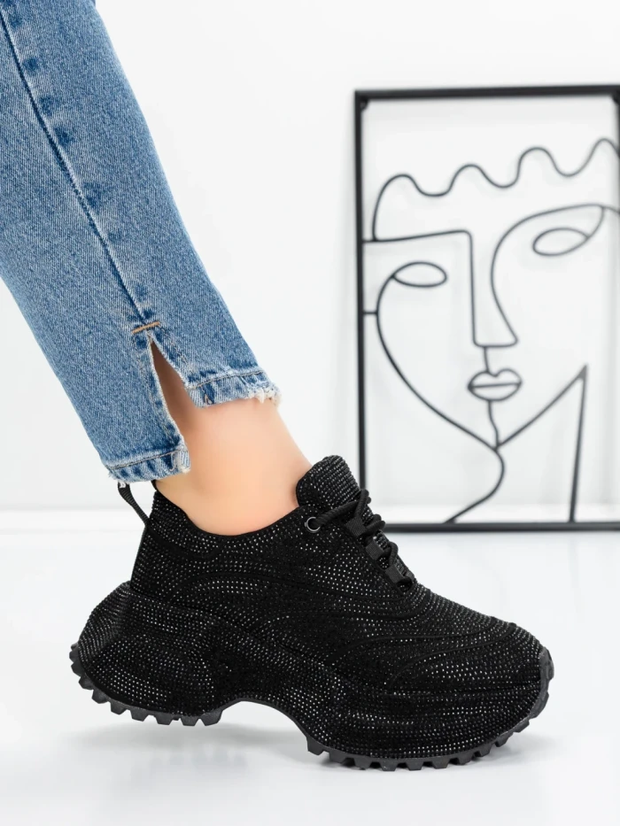 Pantofi Sport Dama cu Platforma 5WL93 BLACK | MEI