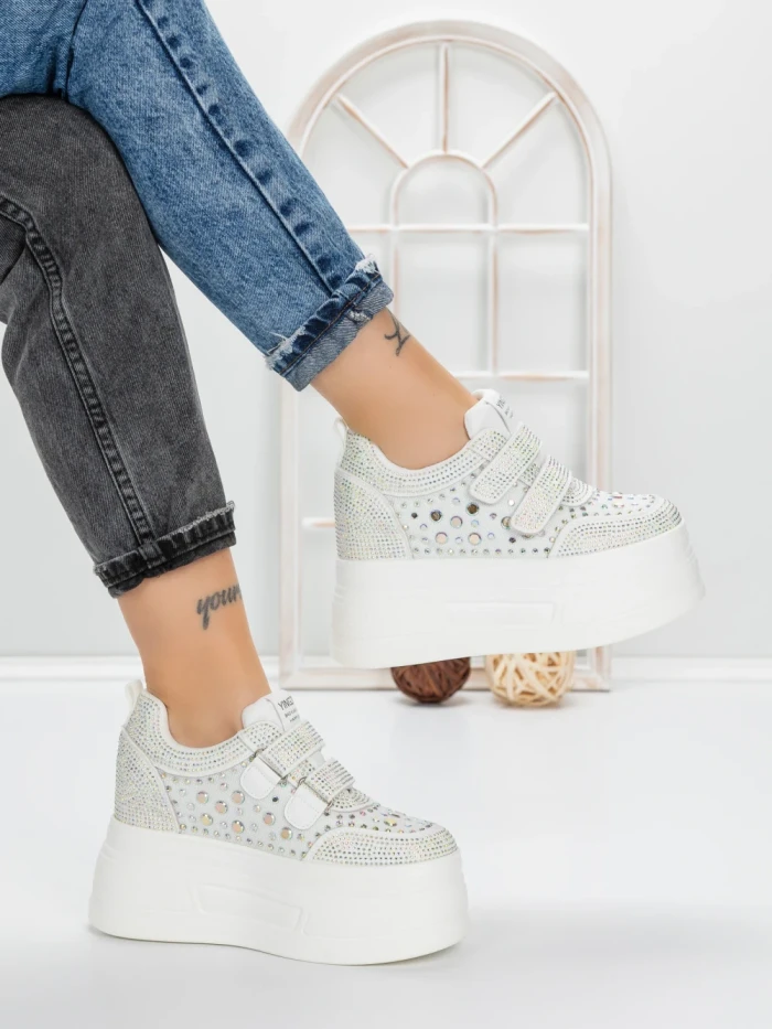 Pantofi Sport Dama cu Platforma 3591-8 WHITE | MEI