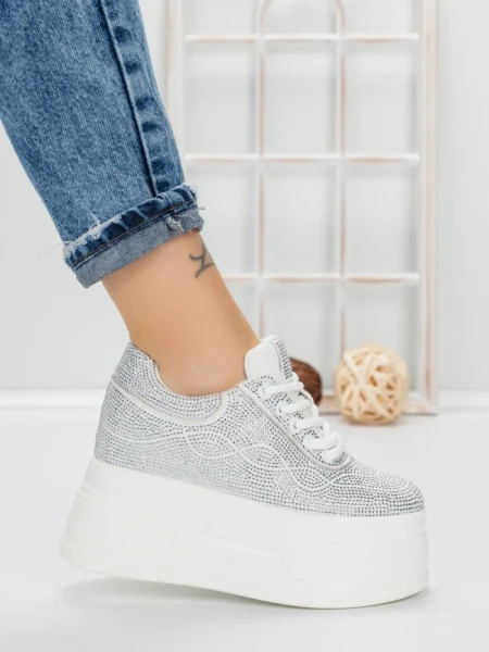 Pantofi Sport Dama cu Platforma 3591-6 WHITE | MEI