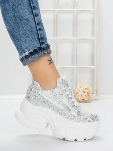 Pantofi Sport Dama cu Platforma 3561 WHITE | MEI