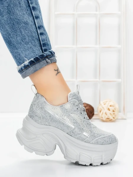 Pantofi Sport Dama cu Platforma 3561 SILVER | MEI