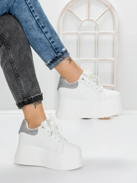Pantofi Sport Dama cu Platforma 3592-7 WHITE-GREY | MEI