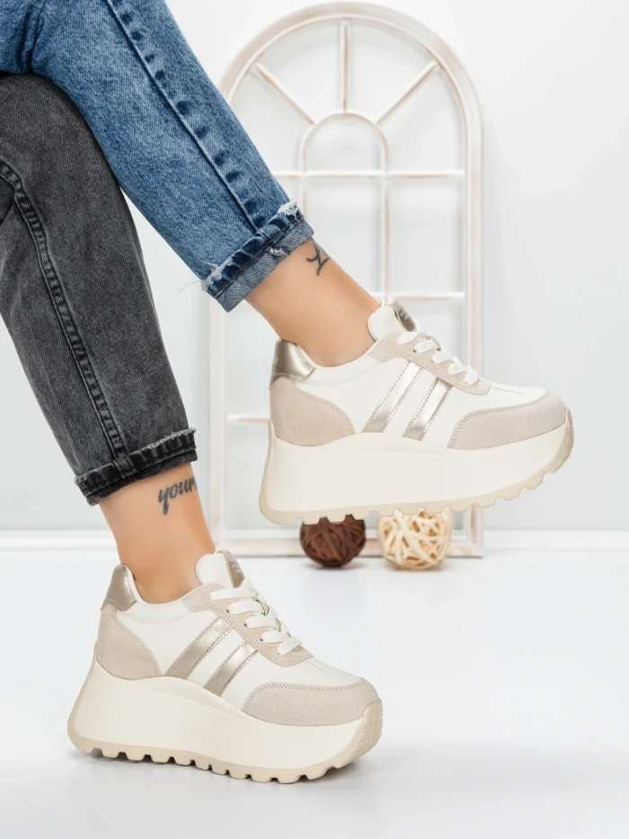 Pantofi Sport Dama cu Platforma 3596 BEIGE | MEI