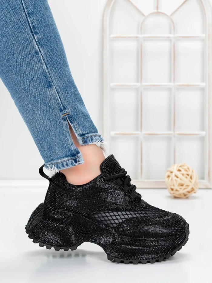 Pantofi Sport Dama cu Platforma 5WL109 BLACK | MEI