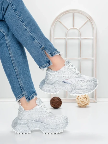 Pantofi Sport Dama cu Platforma 5WL109 WHITE | MEI