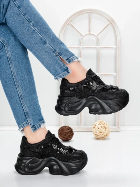 Pantofi Sport Dama cu Platforma 5WL112 BLACK | MEI