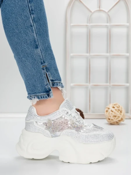 Pantofi Sport Dama cu Platforma 5WL112 WHITE | MEI