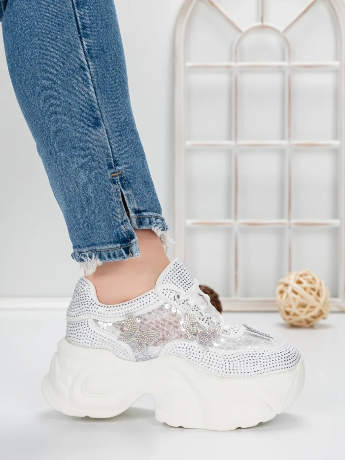 Pantofi Sport Dama cu Platforma 5WL112 WHITE | MEI