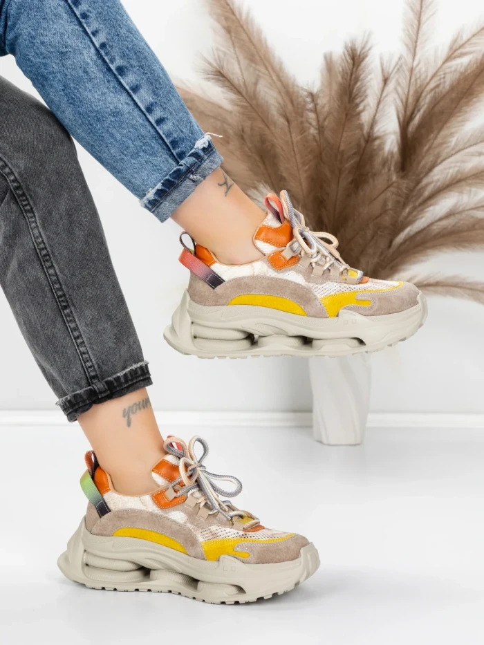 Pantofi Sport Dama din piele naturala 36868-1 YELLOW | ADVANCER