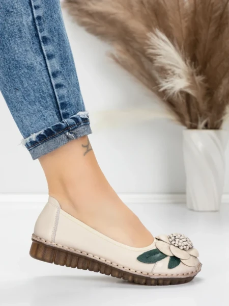 Balerini Dama din piele naturala 1817-6 CREAM | ADVANCER