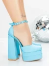 Pantofi cu Toc gros si Platforma 2SY12 LIGHT BLUE | MEI